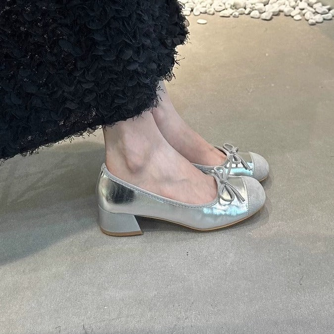 Damen Ballerinas mit glänzender Oberfläche und niedlichem Schleifen-Detail EB