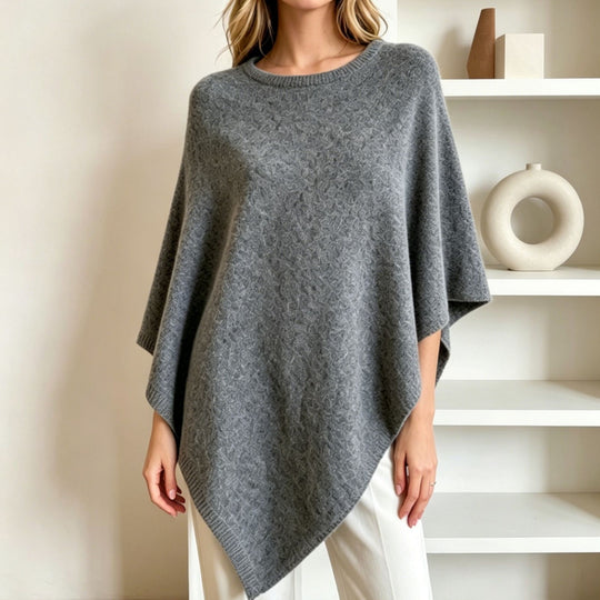 Damen Oversize Strickponcho mit weitem Rundhalsausschnitt EB