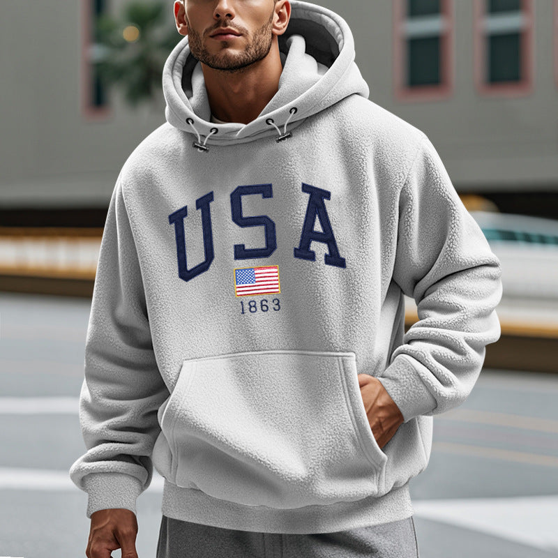 Herren Kuscheliger Fleece Hoodie mit USA-Print EB