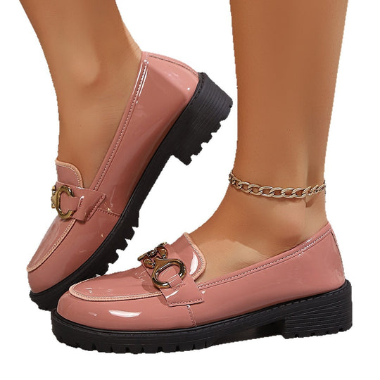 Damen Trendige und komfortable Loafers mit glänzender Oberflächenbeschaffenheit EB