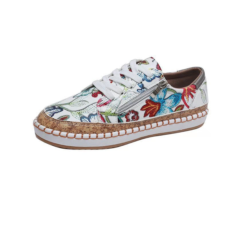 Damen florale Plateausneaker mit Korkplateau, seitlichem Reißverschluss und gepolstertem Komfortfußbett EB