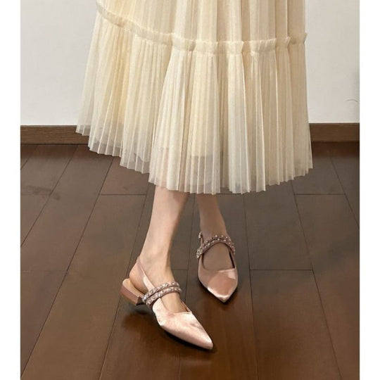 Damen Slingback Ballerinas mit eleganter Perlenverzierung EB