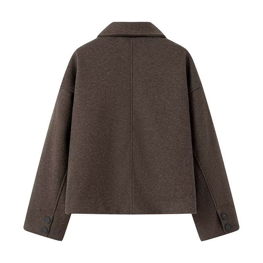 Damen modische kurze Wolljacke im Oversized-Stil mit Knopfverschluss EB