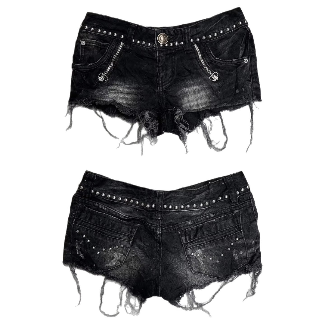 Damen Modische Destroyed Denim-Shorts mit Nieten EB