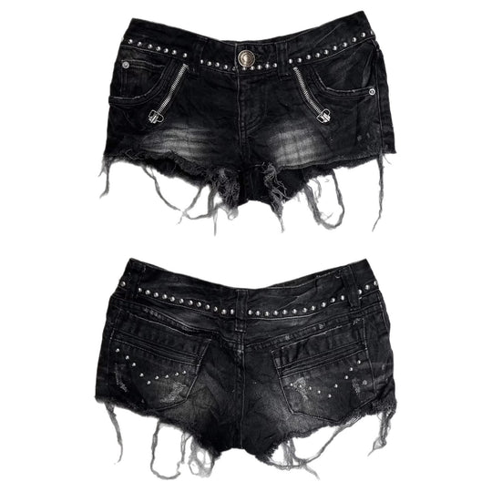 Damen Modische Destroyed Denim-Shorts mit Nieten EB