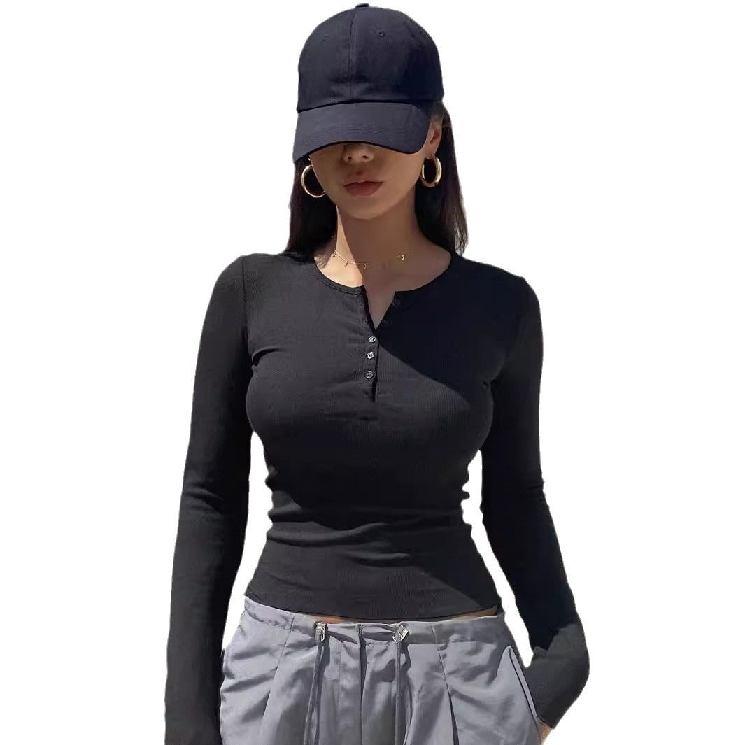 Damen Langarmshirt mit Knopfleiste EB