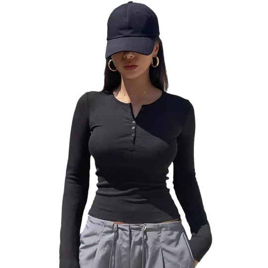 Damen Langarmshirt mit Knopfleiste EB