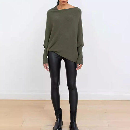 Damen Oversized Pullover mit asymmetrischem Schnitt und weitem Kragen EB