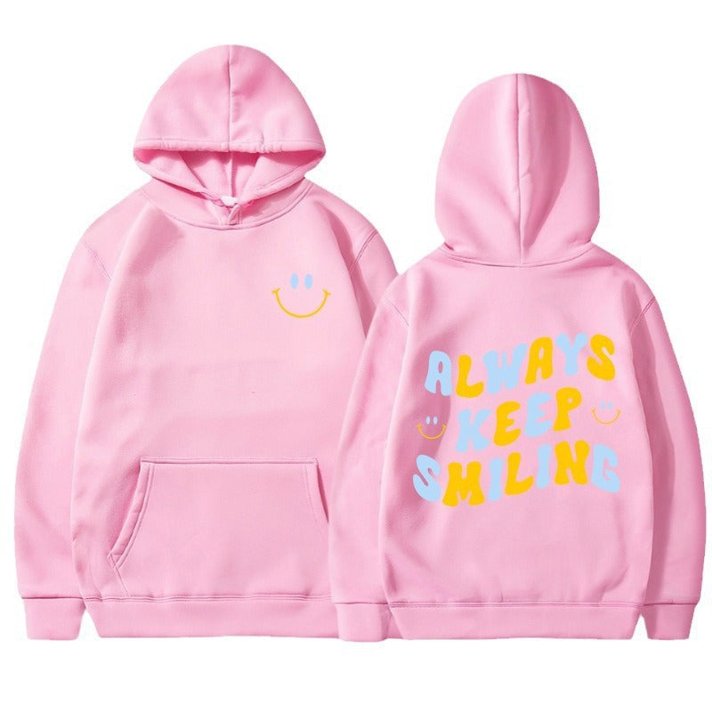 Damen Kapuzenpullover mit fröhlichem Schriftzug und praktischen Kängurutaschen EB