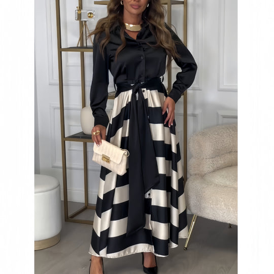 Damen Elegantes Blusenrock-Ensemble mit seitlichem Bindegürtel EB