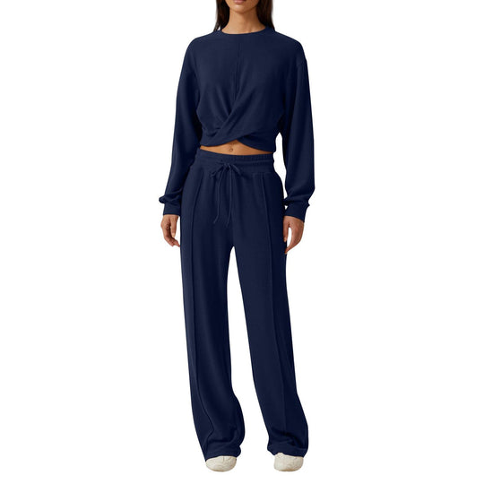 Damen gemütliches Sweatpants-Set mit modischem Crop-Oberteil EB