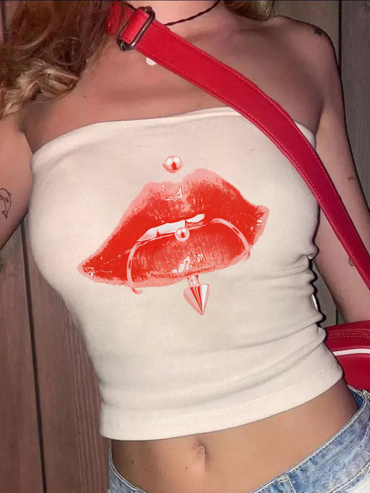 Damen Bandeau-Top mit auffälligem Statement-Aufdruck EB