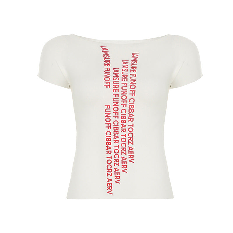 Damen trendiges Kurzarm-Shirt mit auffälligem Schriftzug EB