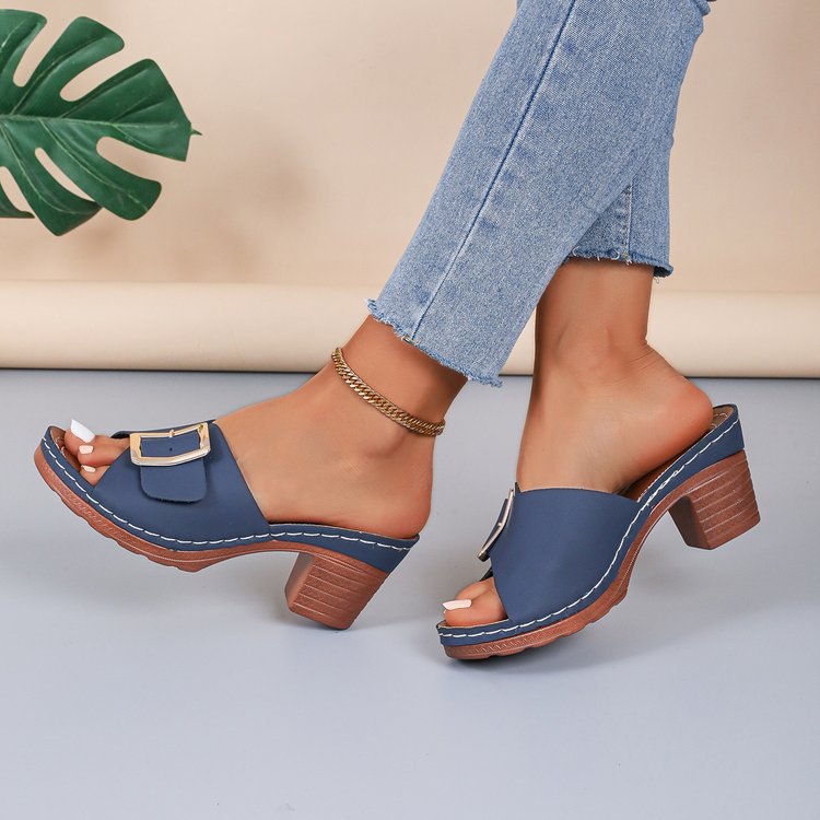 Damen modische Pantolette mit elegantem Riemchen und dekorativem Schnallen-Design EB