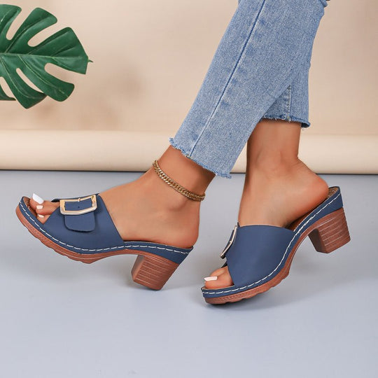 Damen modische Pantolette mit elegantem Riemchen und dekorativem Schnallen-Design EB