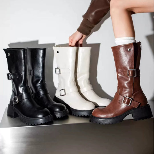 Damen robuste Stiefel mit modischem Schnallen-Design EB