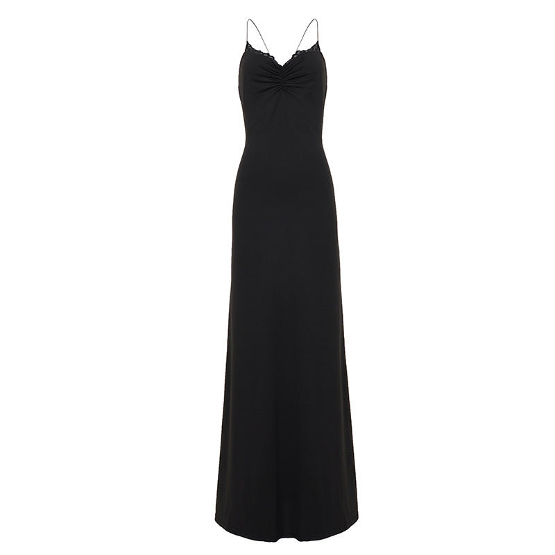 Damen Maxi-Kleid mit verstellbaren Spaghetti-Trägern und elegantem Rückenausschnitt EB