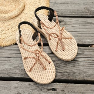 Damen Sandalen mit rutschfester Sohle und dekorativen Schnüren EB