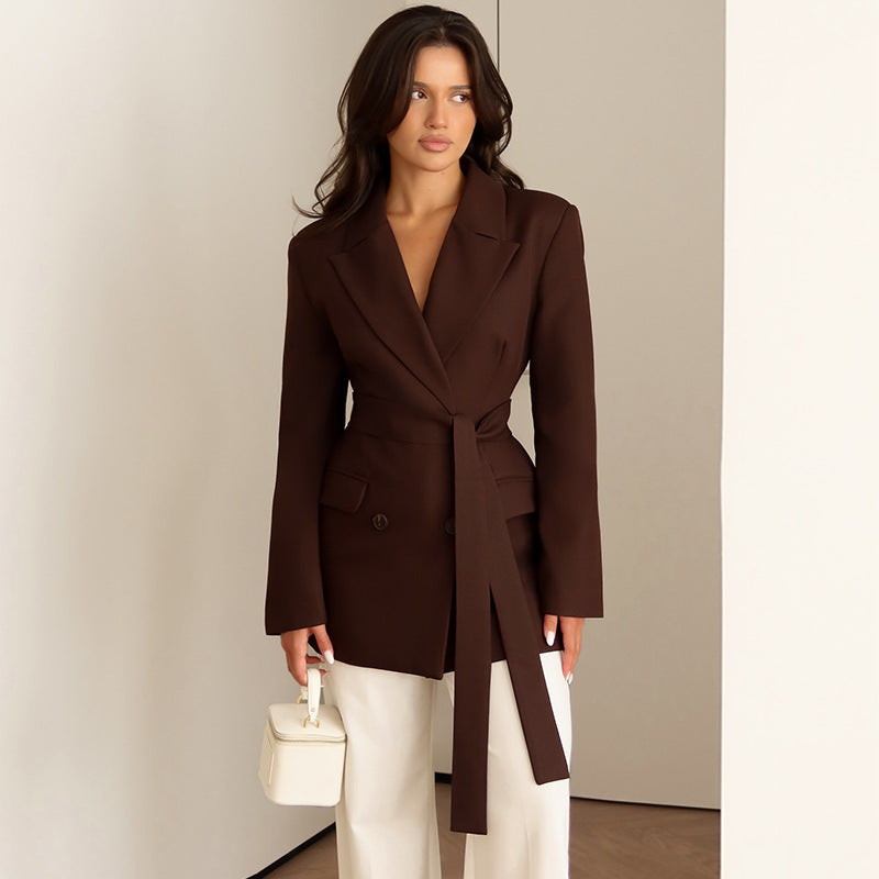 Damen eleganter taillierter Blazer mit Schal EB