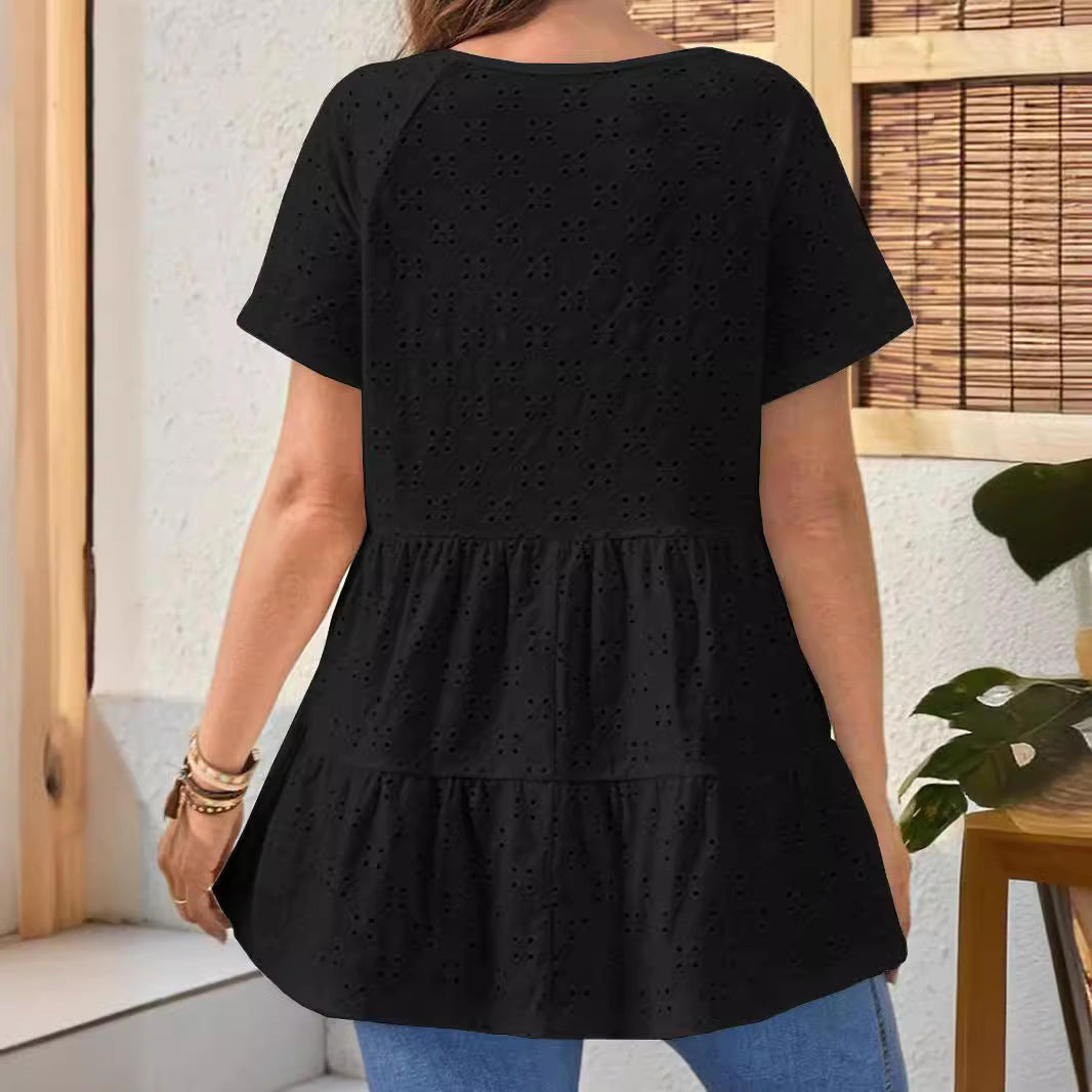 Damen Oberteil mit V-Ausschnitt und Rüschendesign EB