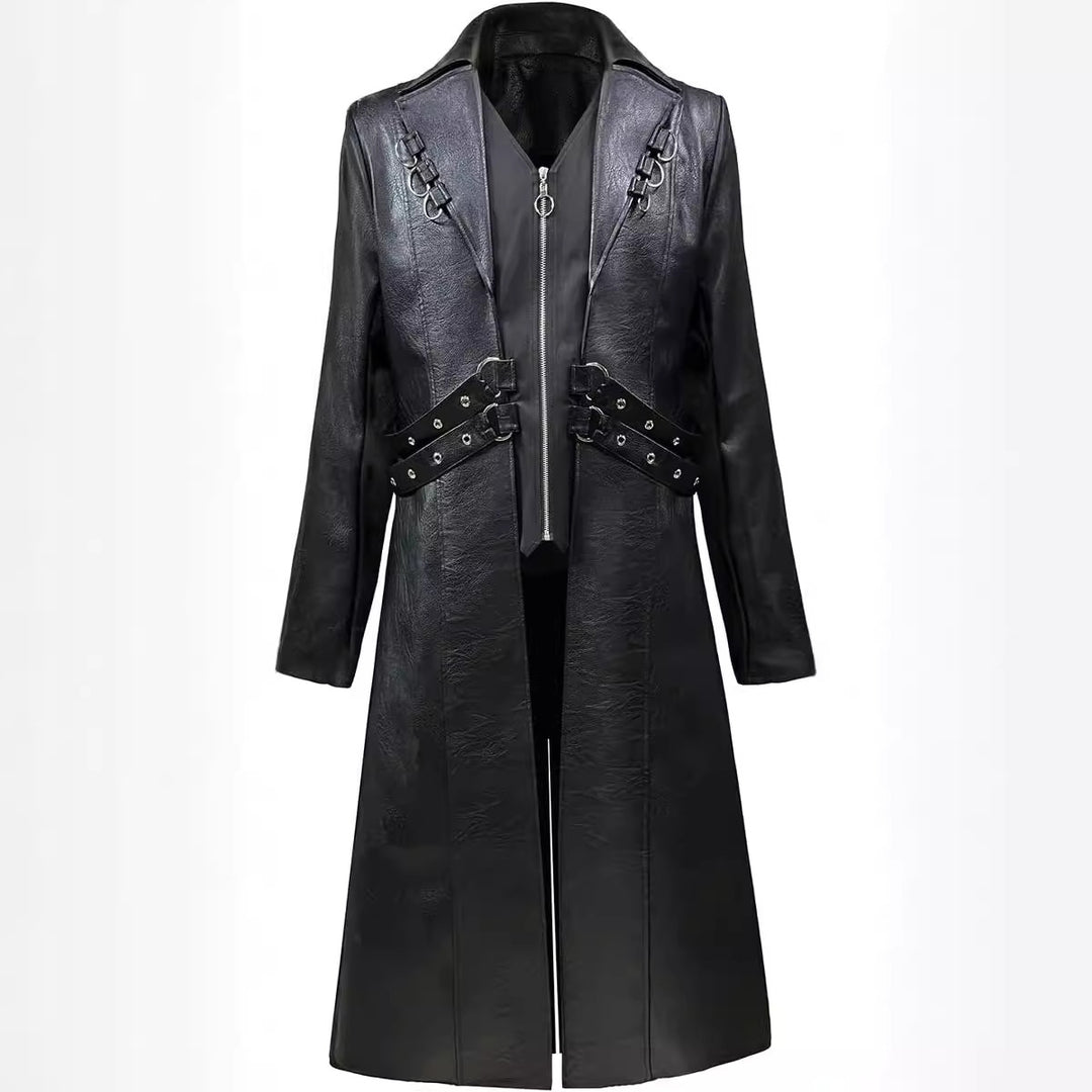 Herren asymmetrische Kunstlederjacke mit dekorativen Schnallen EB