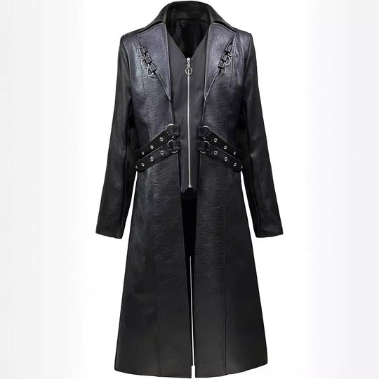 Herren asymmetrische Kunstlederjacke mit dekorativen Schnallen EB