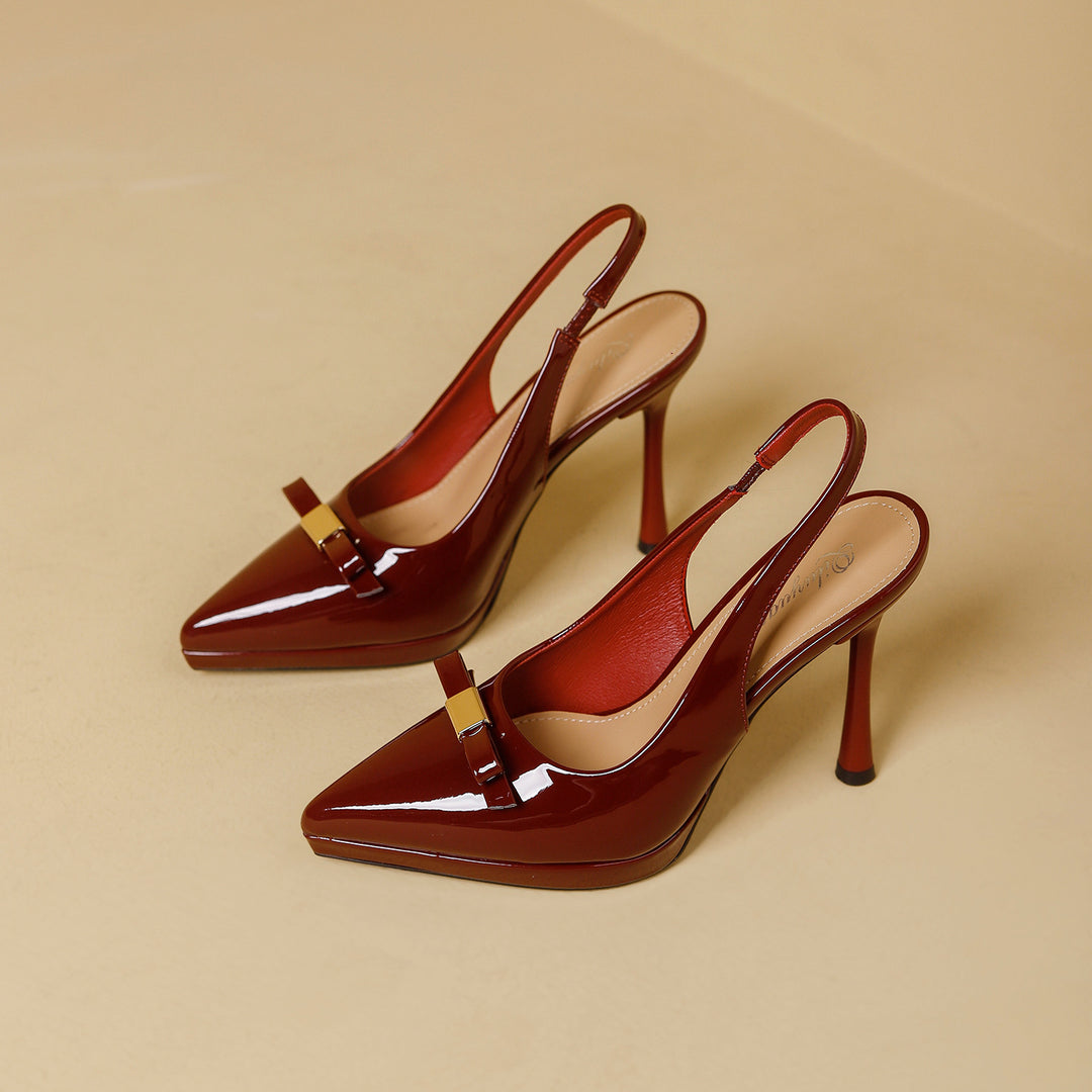 Damen Slingback-High-Heels mit glänzender Oberfläche und eleganter Schnalle EB