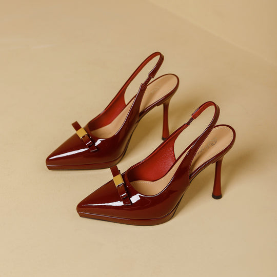 Damen Slingback-High-Heels mit glänzender Oberfläche und eleganter Schnalle EB