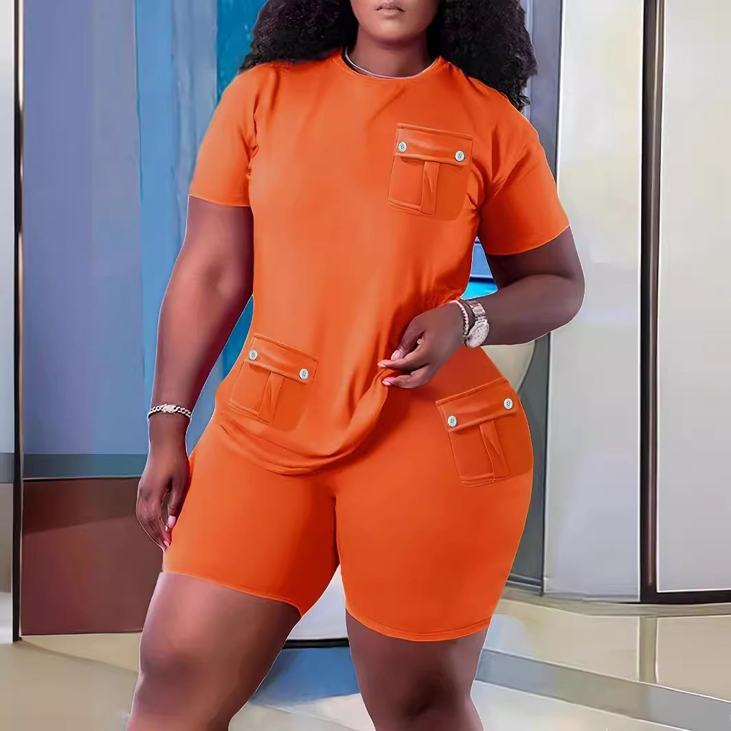 Damen Sportliches Kurzarm-Set mit praktischen Taschen EB