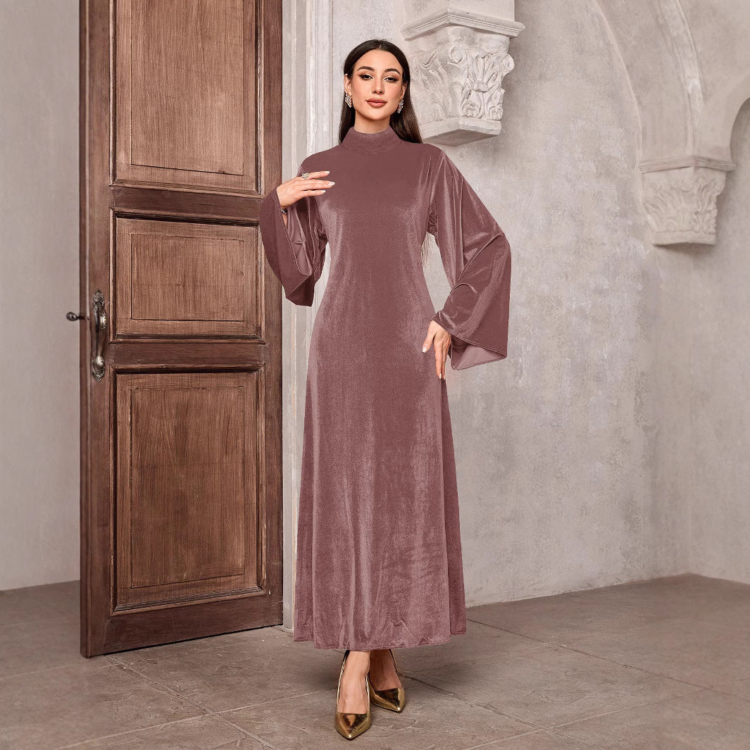 Damen Elegantes Maxikleid mit weitem Kragen und extravaganten Ärmeln EB