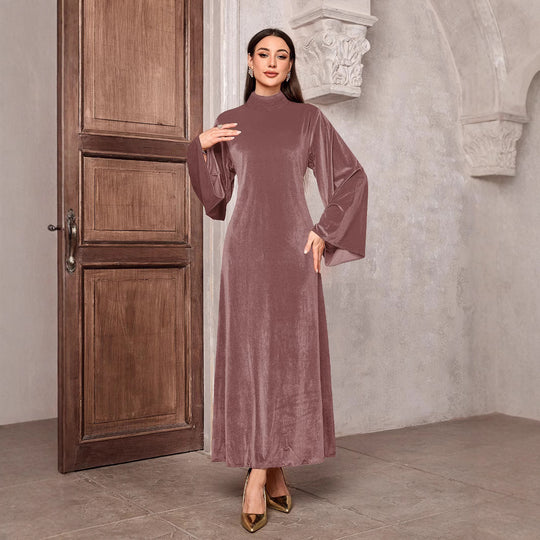 Damen Elegantes Maxikleid mit weitem Kragen und extravaganten Ärmeln EB