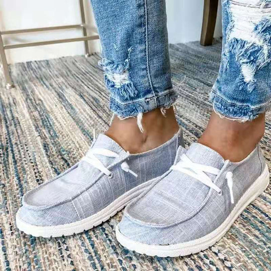 Damen lässige Canvas-Sneaker mit bequemer Sohle und elastischen Schnürsenkeln EB