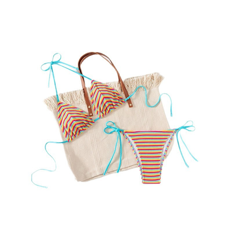 Damen Triangel-Bikini mit verspieltem Streifenmuster EB