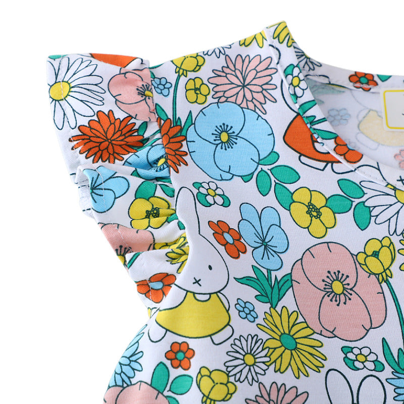 Mädchen Sommerkleid mit buntem Blumen- und Tierdesign EB