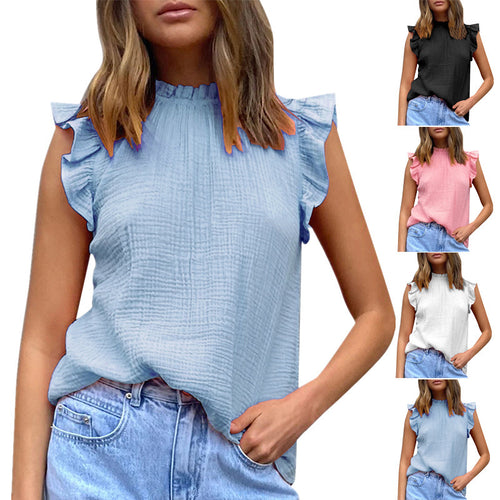 Damen luftige Bluse mit Rüschendetails und Stehkragen EB