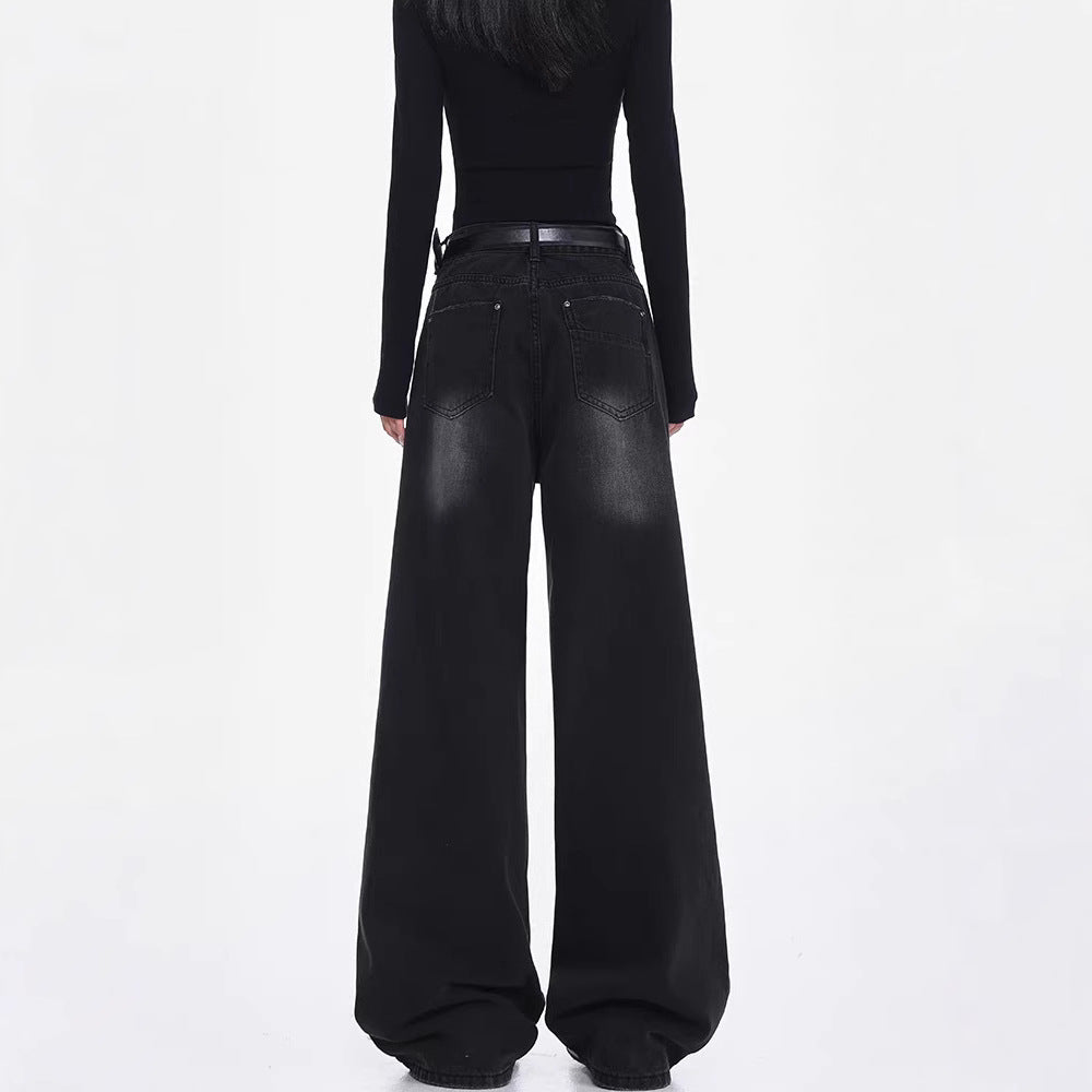 Damen Weite Denim-Hose mit hohem Bund und modischen Rissdetails EB