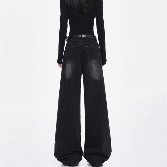 Damen Weite Denim-Hose mit hohem Bund und modischen Rissdetails EB