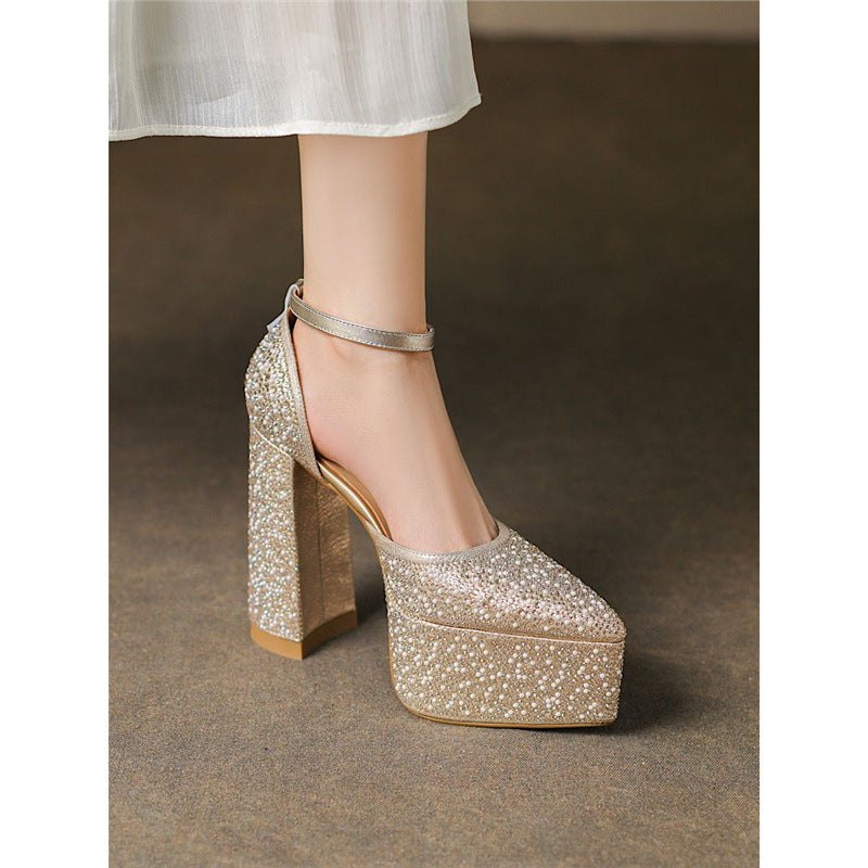 Damen Plateau-Pumps mit glitzerndem Strass-Design EB