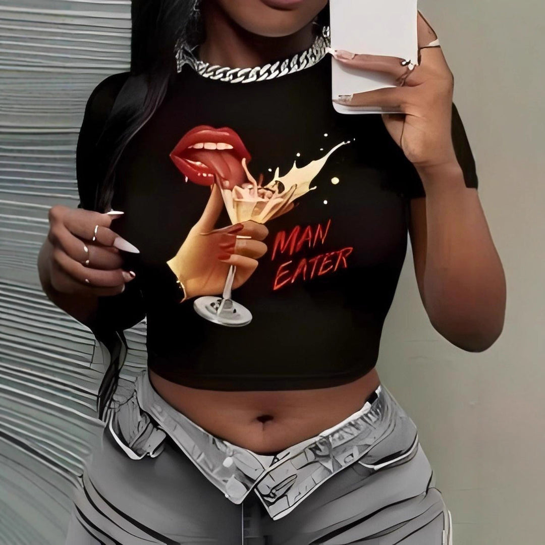 Damen Crop-Top mit künstlerischem Statement-Druck EB