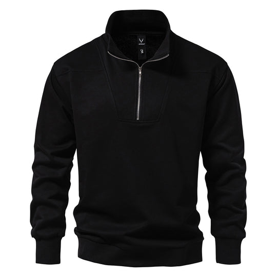 Herren modischer Stehkragenpullover mit halbem Reißverschluss und bequemer Passform EB