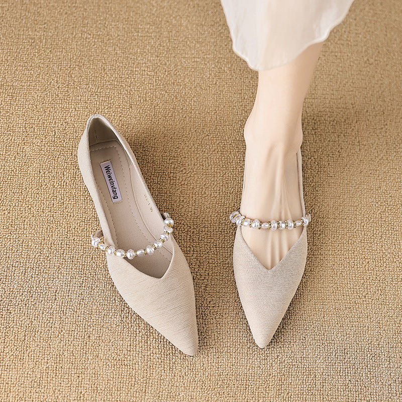 Damen Ballerinas mit modischer Perlen-Schnalle EB
