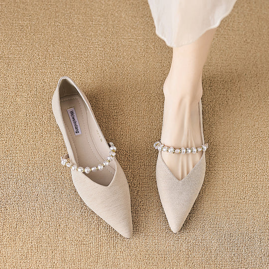 Damen Ballerinas mit modischer Perlen-Schnalle EB