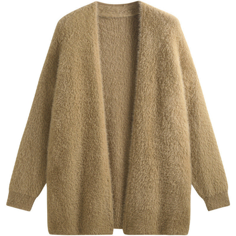 Damen oversized Strickjacke aus weichem Fleece mit offenem Schnitt EB