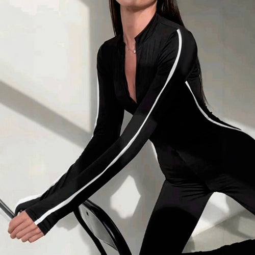 Damen Langarm-Jumpsuit mit hohem Kragen und nahtlosem Design EB