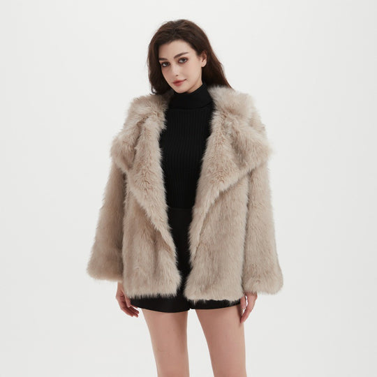 Damen Flauschige Kunstpelzjacke mit weiter Silhouette EB