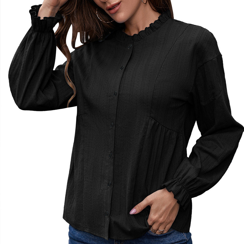 Damen Bluse mit Rüschensaum und Knopfdetails EB