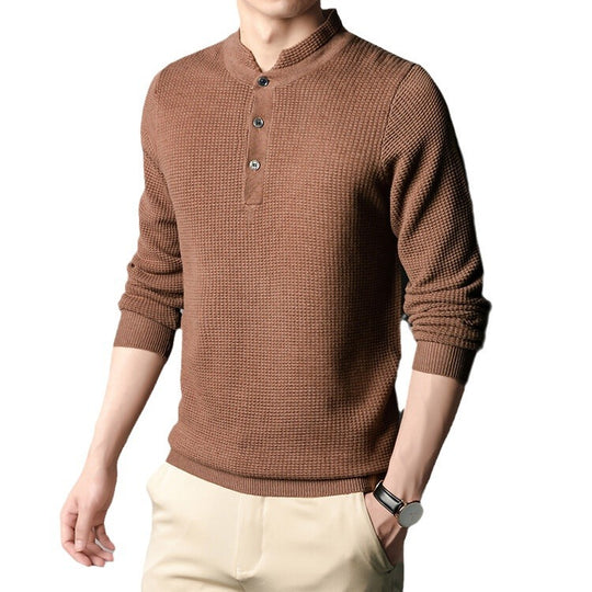 Herren Strukturierter Langarm-Pullover mit Knopfleiste EB