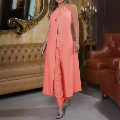 Damen Elegantes Overall mit offenem Schnitt und langem Cape EB