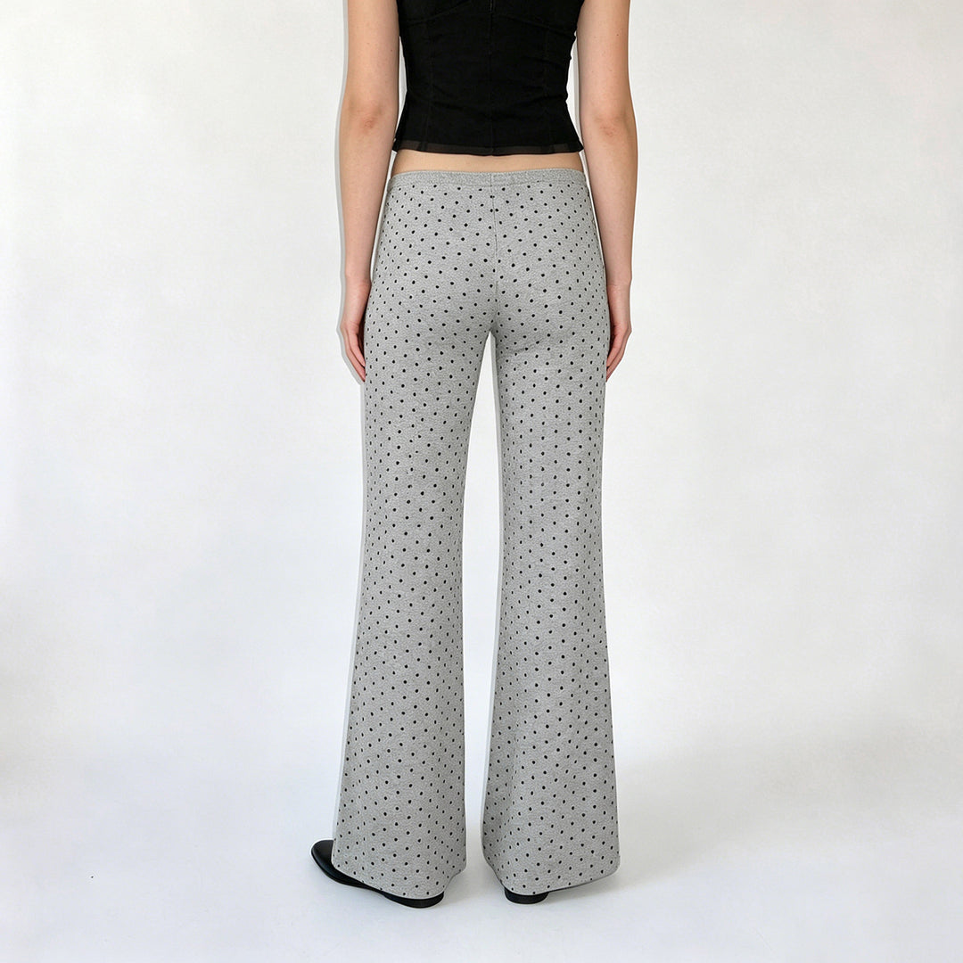 Damen nan gemütliche Highwaist-Loungehose mit weitem Schlag, elastischem Komfortbund, Kordelzug und dezentem Punkte-Print EB