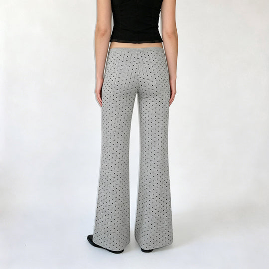 Damen nan gemütliche Highwaist-Loungehose mit weitem Schlag, elastischem Komfortbund, Kordelzug und dezentem Punkte-Print EB